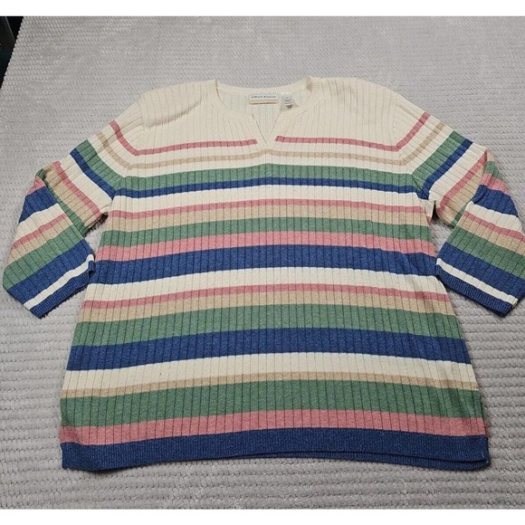 Alfred Dunner Sweater Womens 3x Striped Ribbed V Cut Neck - Picture 1 of 6